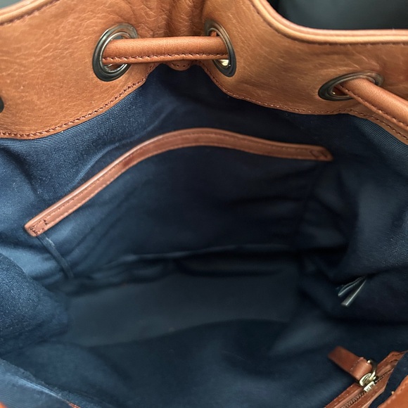 Cole Haan Cognac Pebbled Leather Bucket Bag Drawstring Shoulder Crossbody - Picture 8 of 11